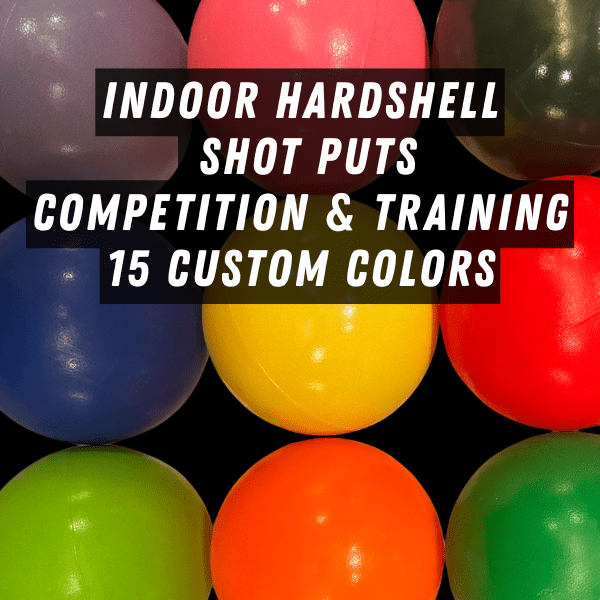 Indoor shot put with free custom colors in training and competition weights